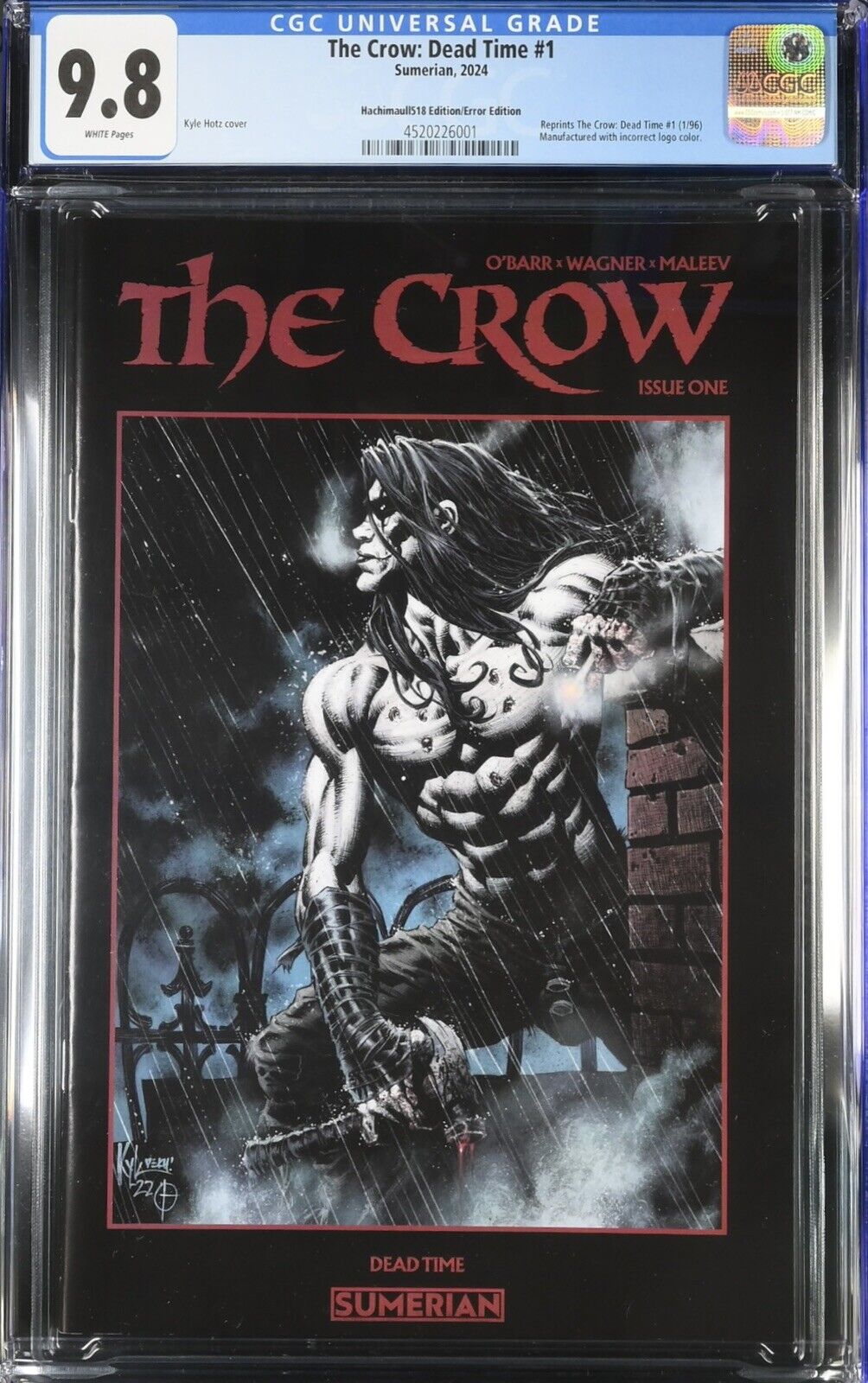 CGC 9.8  The Crow Dead Time 1 Kyle Hotz Error Edition Ltd 21 Graded Copies Total